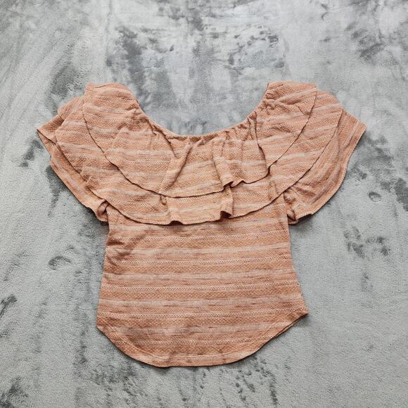 NEW Free People Top Womens XL Pink Cream Doe Combo Heirloom Ruffle Rounded Hem - Picture 1 of 12